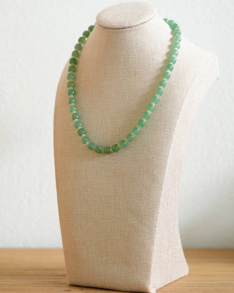 Green Aventurine and Jade Barrel Necklace