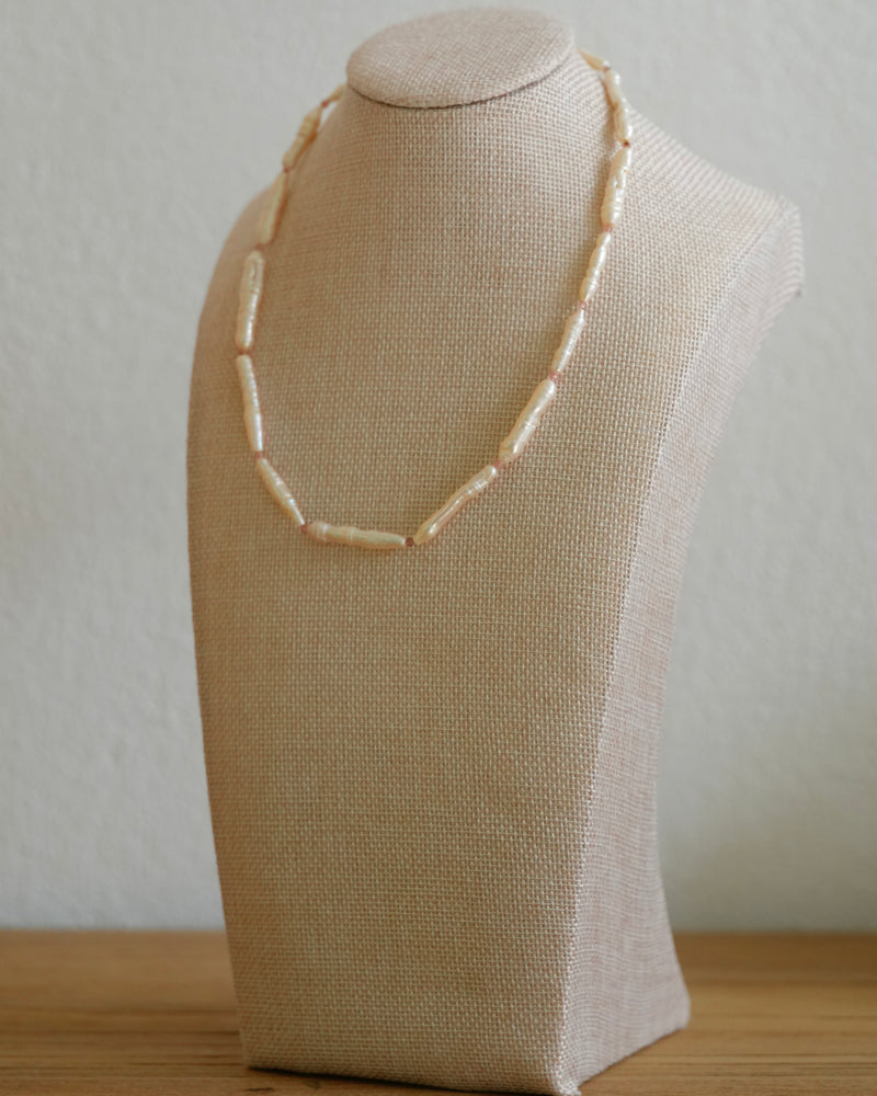 Peach Pearl and Rhodochrosite Necklace
