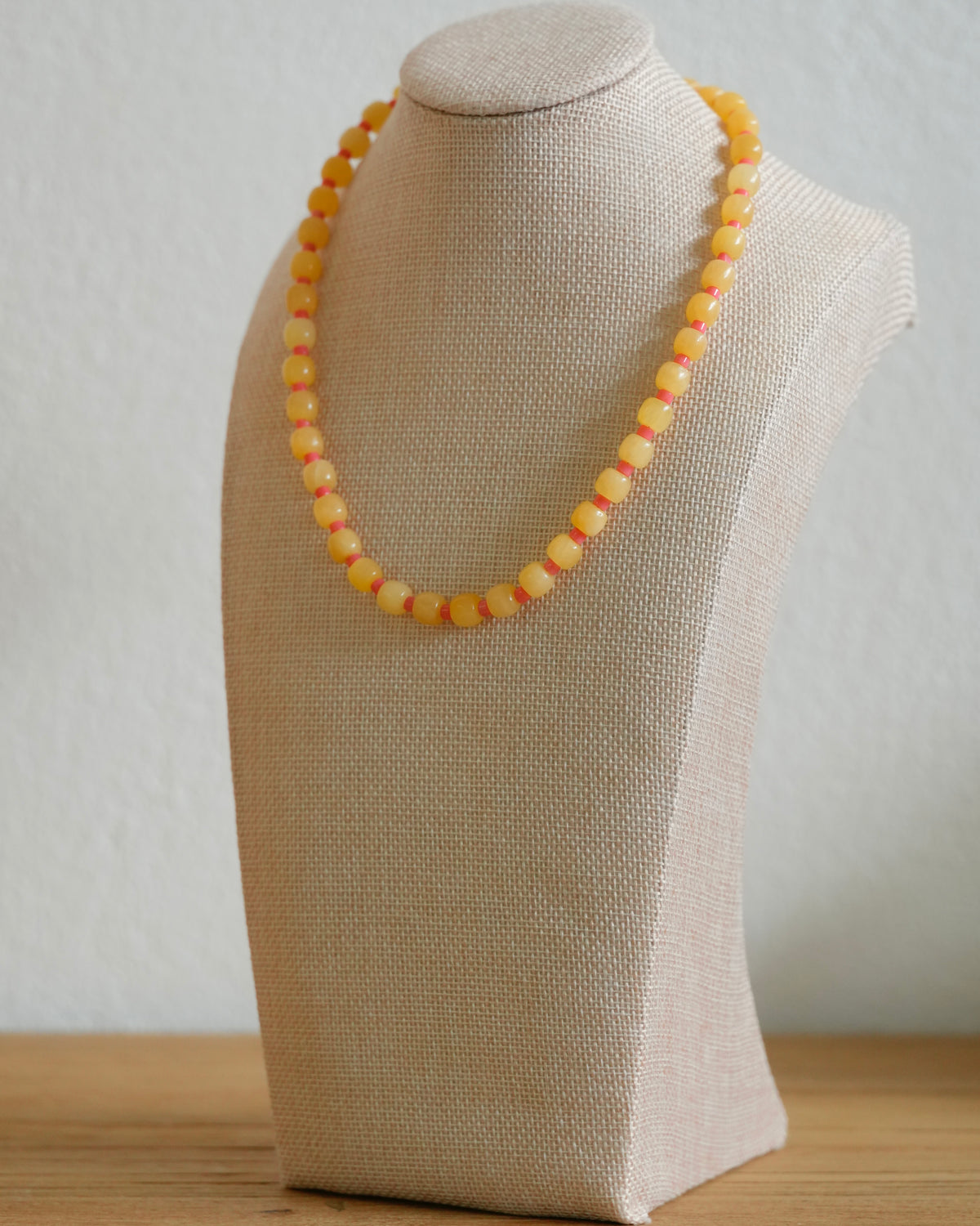 Yellow Calcite and Coral Barrel Necklace