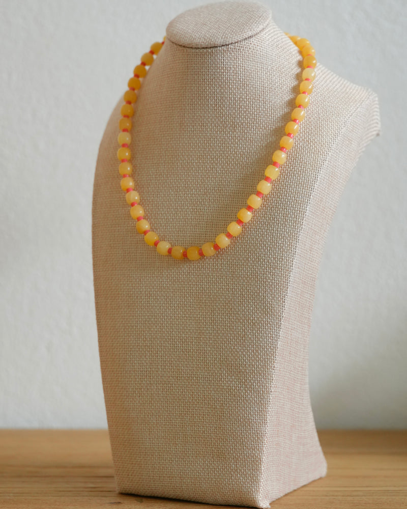 Yellow Calcite and Coral Barrel Necklace